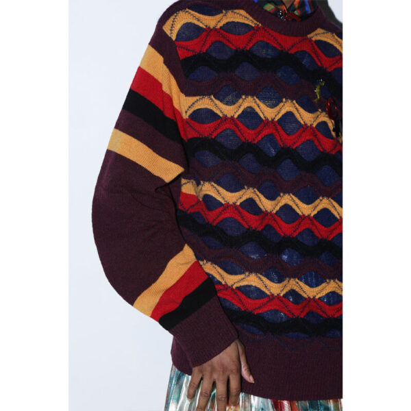 TOGA Slit Border Knit Pullover Dark Red3