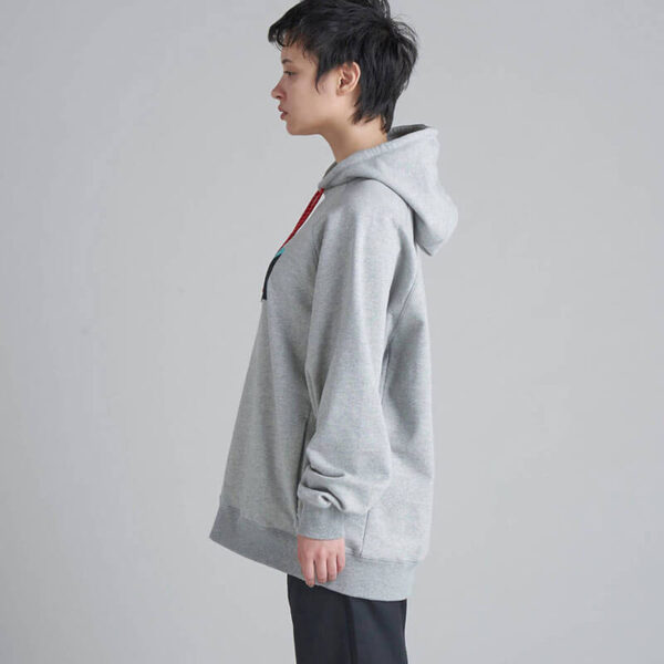 NANGA Eco Hybrid Box Logo Hoodie - Light Grey / Turquoise