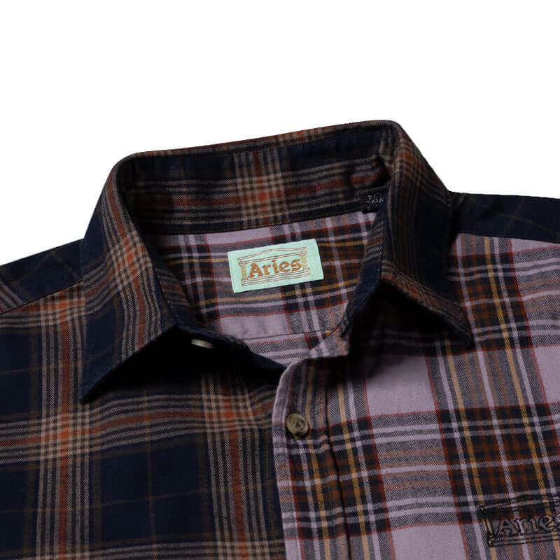 ARIES Overdyed Patchwork LS Shirt - Purple