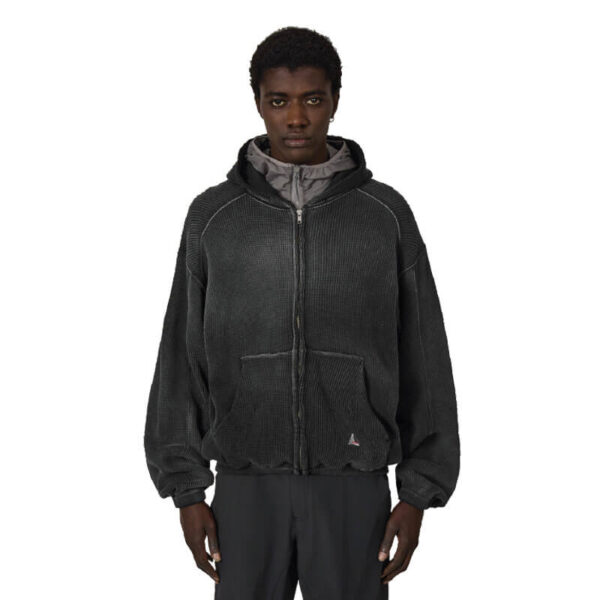 ROA Hiking Bee Sun Faded Waffle Zip Up Hoodie - Black