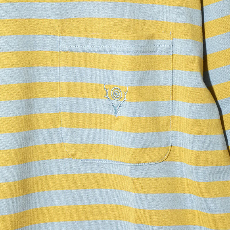 SOUTH2 WEST8 Round Pocket LS Tee - Stripe Sax Blue