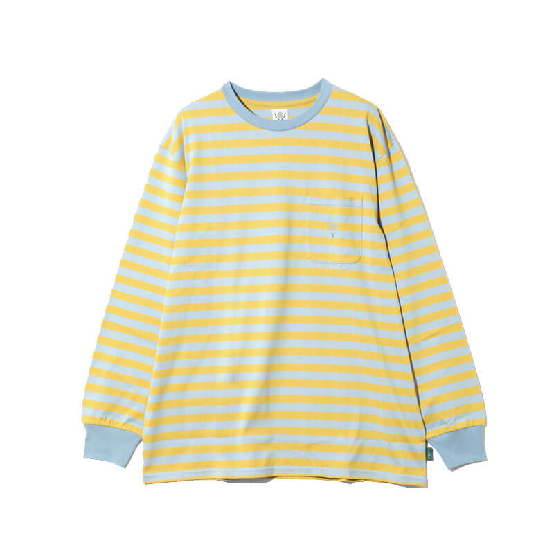 SOUTH2 WEST8 Round Pocket LS Tee - Stripe Sax Blue
