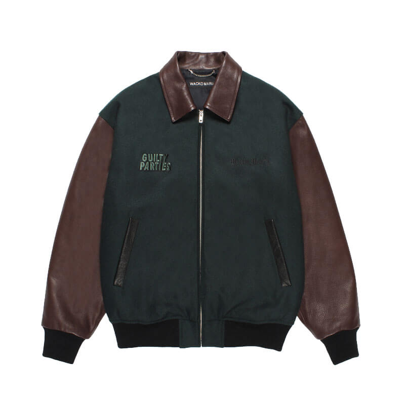 WACKO MARIA Leather Varsity Jacket - Green