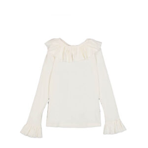 BEAMS BOY Rib Ruffle Gathered LS Tshirt